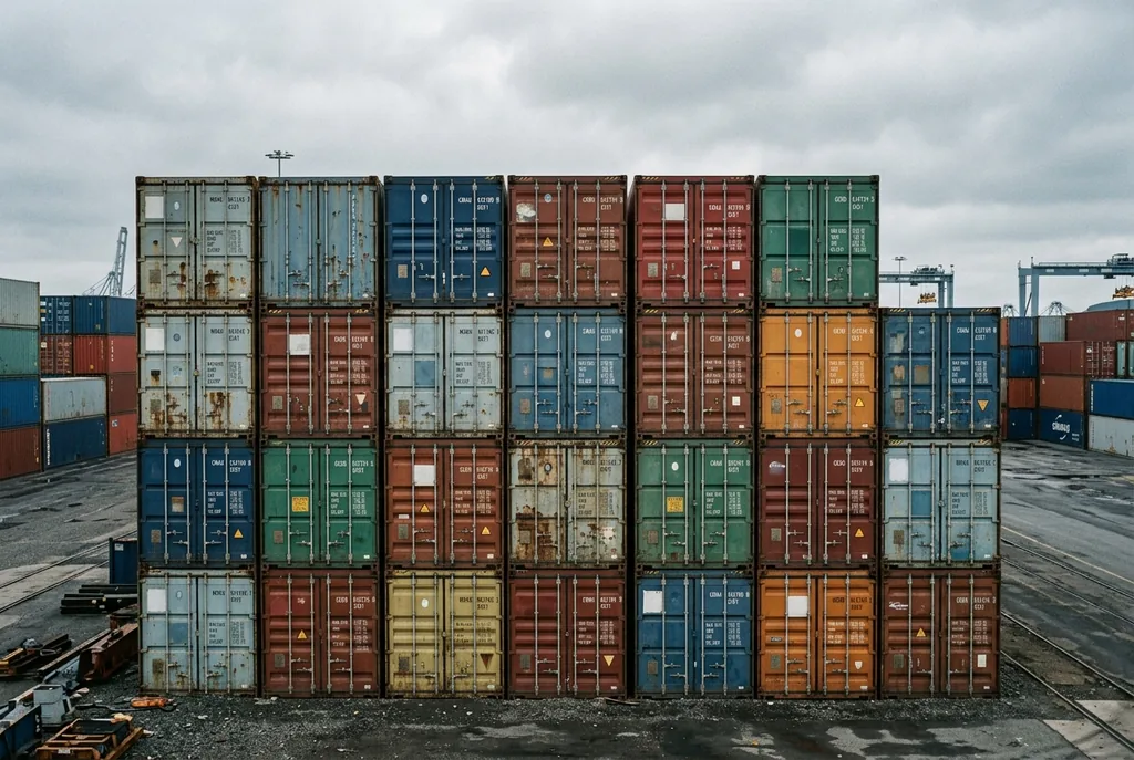 Stacked containers at port yard
